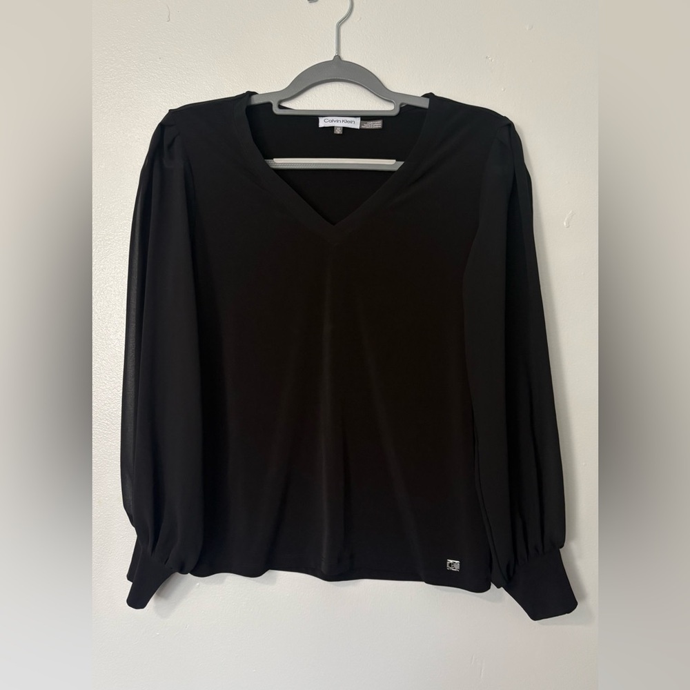 Calvin Klein Black V-Neck Blouse